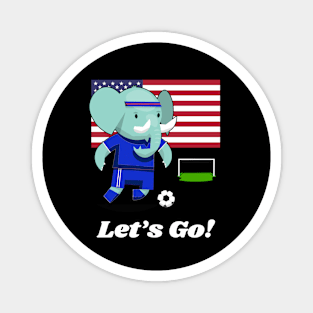 ⚽ USA Soccer, Cute Elephant Scores a Goal, Let's Go! Team Spirit Magnet